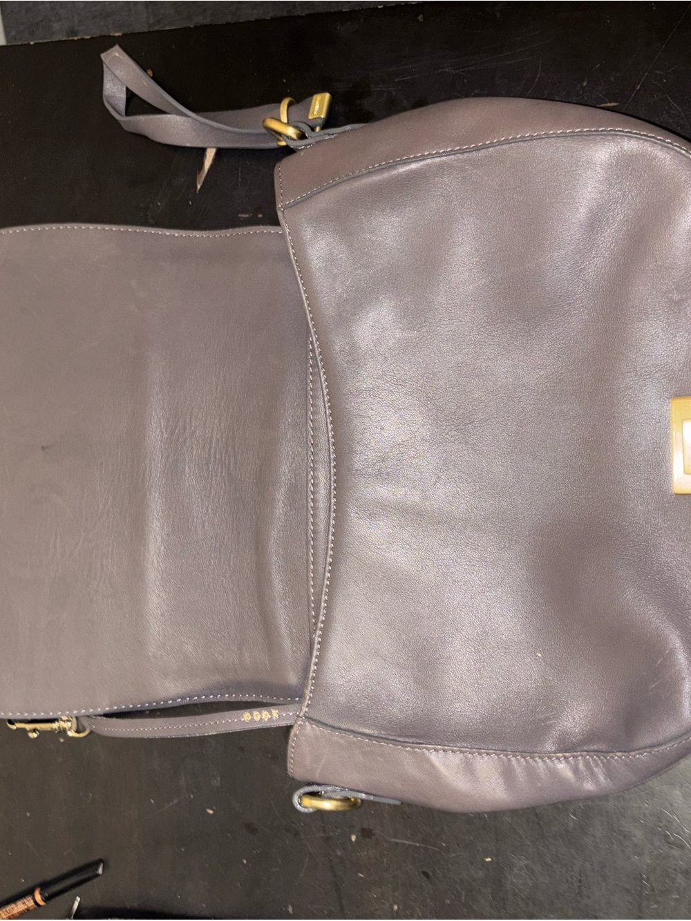 Brahmin Smooth Leather Sonny Turnlock Crossbody Saddle Bag Grey